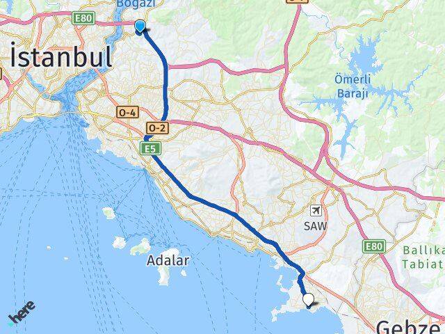 İstanbul Beykoz Göztepe Tuzla Arası Kaç Km - Yol Haritası