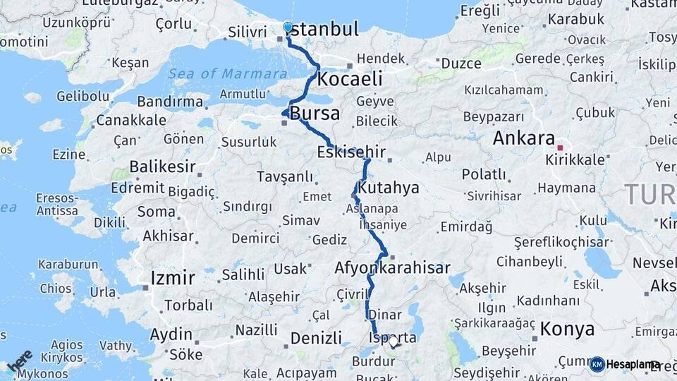 İstanbul Beykoz Isparta Arası Kaç Km - Yol Haritası