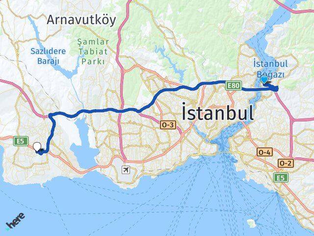 İstanbul Beykoz Kanlıca Beylikdüzü Arası Kaç Km - Yol Haritası