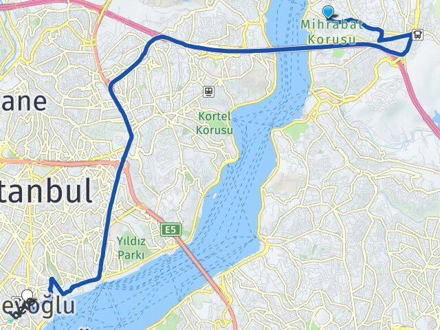 İstanbul Beykoz Kanlıca Beyoğlu Arası Kaç Km - Yol Haritası