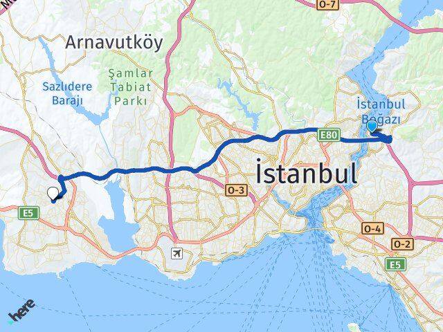İstanbul Beykoz Kanlıca Esenyurt Arası Kaç Km - Yol Haritası