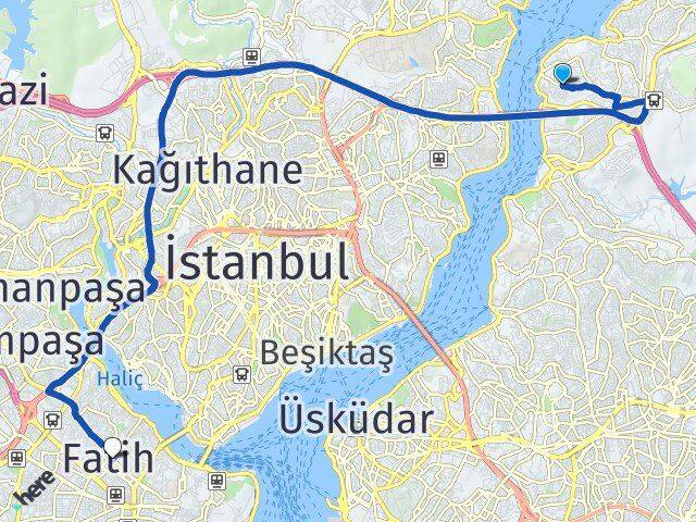 İstanbul Beykoz Kanlıca Fatih Arası Kaç Km - Yol Haritası