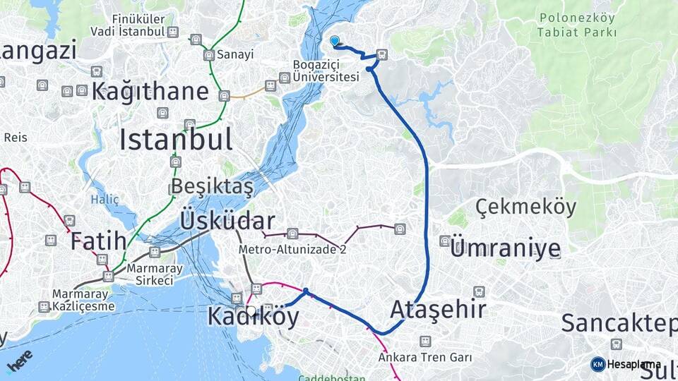 İstanbul Beykoz Kanlıca Kadıköy Arası Kaç Km - Yol Haritası