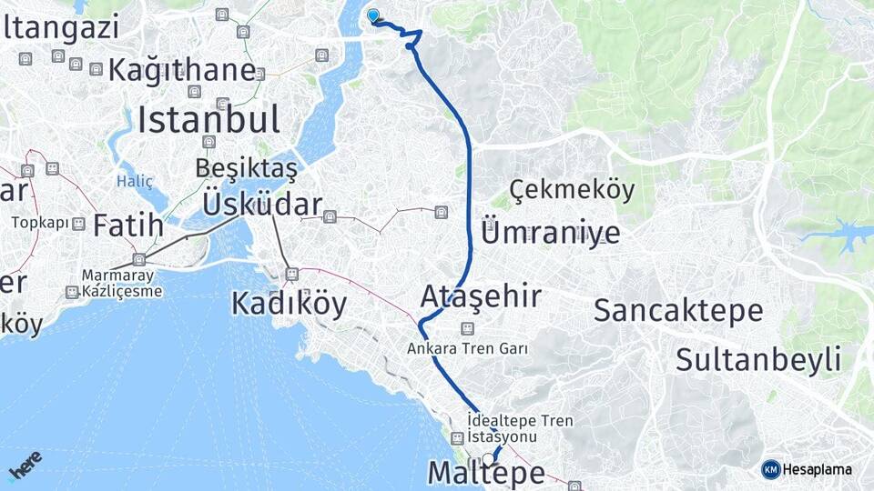 İstanbul Beykoz Kanlıca Maltepe Arası Kaç Km - Yol Haritası