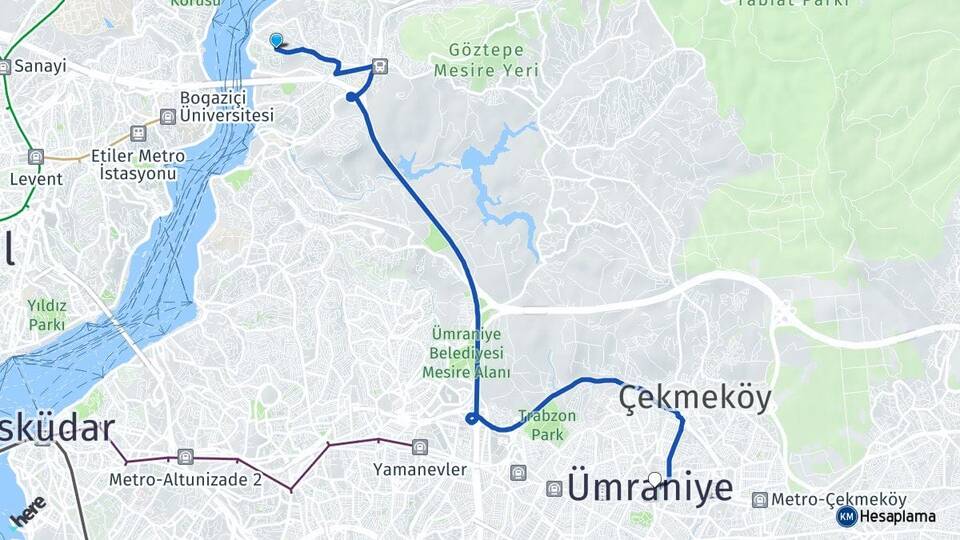 İstanbul Beykoz Kanlıca Ümraniye Arası Kaç Km - Yol Haritası