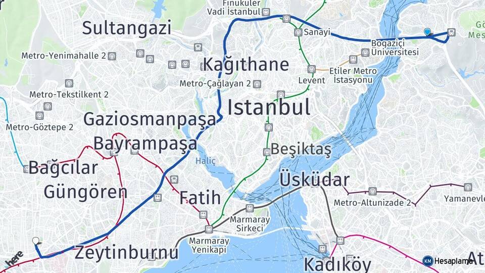 İstanbul Beykoz Kavacık Bahçelievler Arası Kaç Km - Yol Haritası