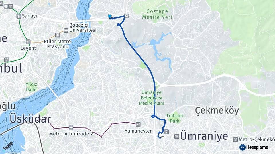 İstanbul Beykoz Kavacık Çakmak Ümraniye Arası Kaç Km - Yol Haritası