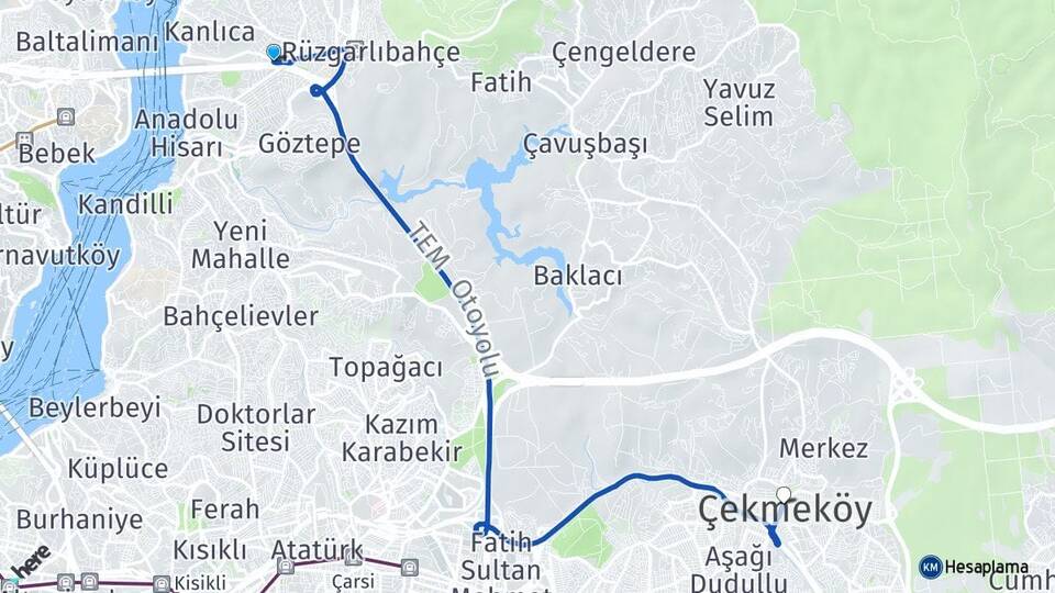 İstanbul Beykoz Kavacık Çekmeköy Arası Kaç Km - Yol Haritası