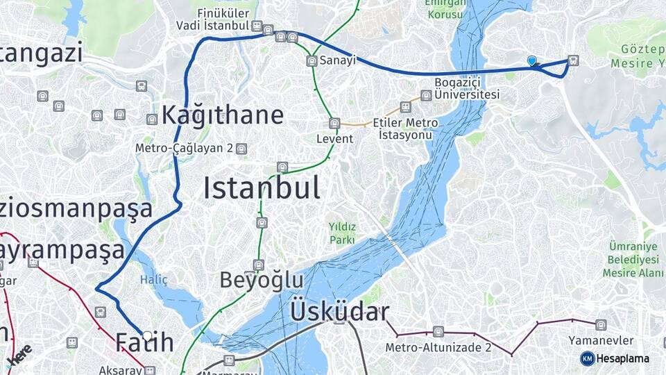 İstanbul Beykoz Kavacık Fatih Arası Kaç Km - Yol Haritası