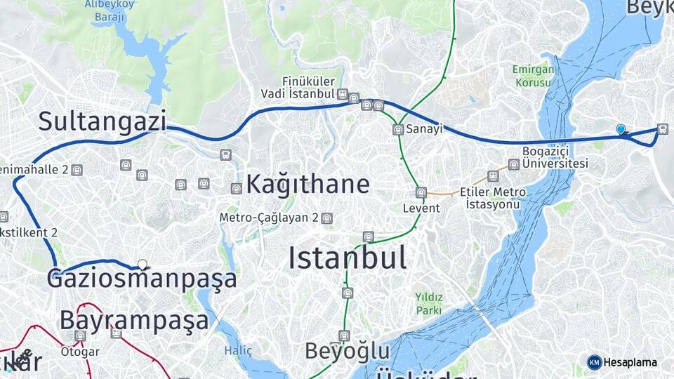 İstanbul Beykoz Kavacık Gaziosmanpaşa Arası Kaç Km - Yol Haritası