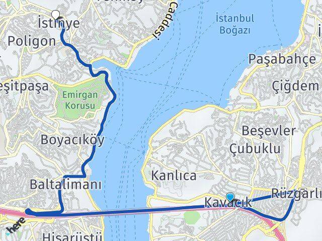 İstanbul Beykoz Kavacık İstinye Sarıyer Arası Kaç Km - Yol Haritası