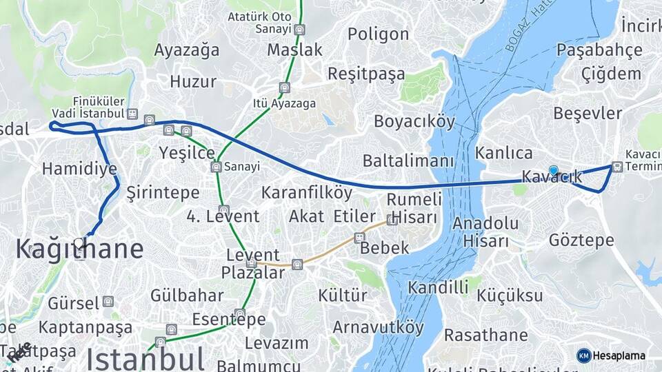 İstanbul Beykoz Kavacık Kağıthane Arası Kaç Km - Yol Haritası