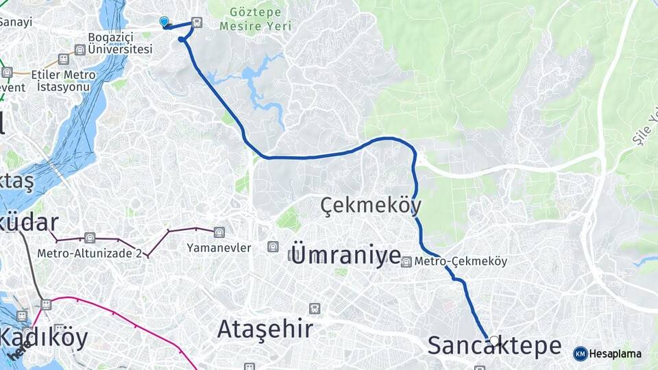 İstanbul Beykoz Kavacık Sancaktepe Arası Kaç Km - Yol Haritası