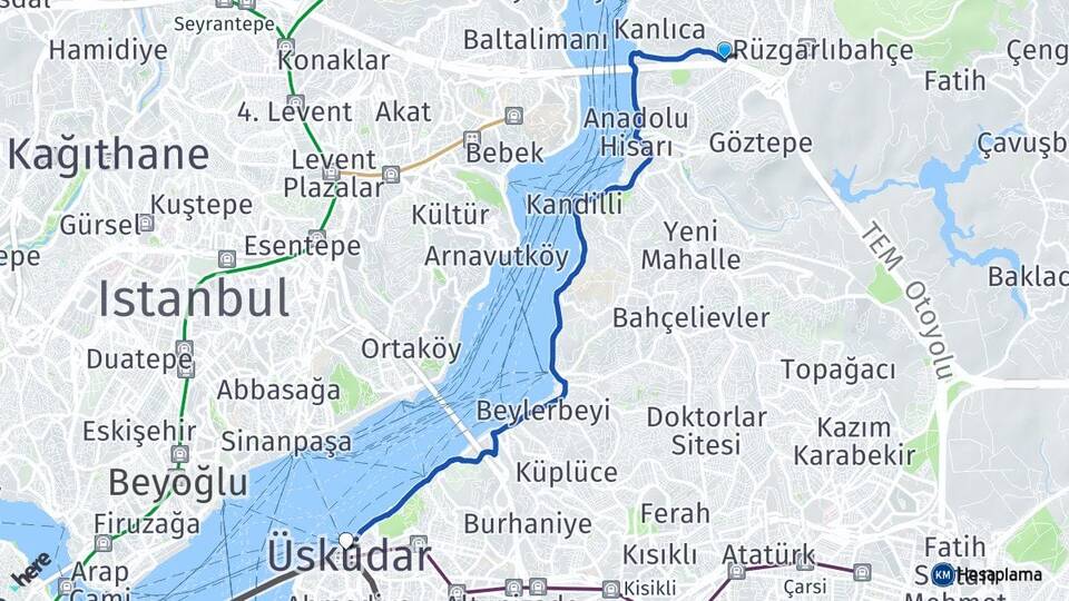 İstanbul Beykoz Kavacık Üsküdar Arası Kaç Km - Yol Haritası