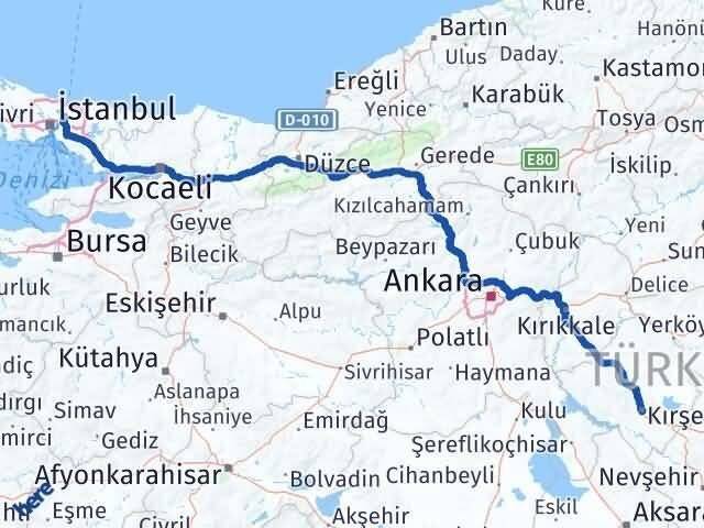 İstanbul Beykoz Kırşehir Arası Kaç Km - Yol Haritası