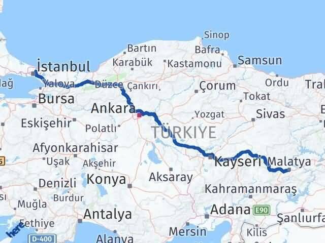İstanbul Beykoz Malatya Arası Kaç Km - Yol Haritası