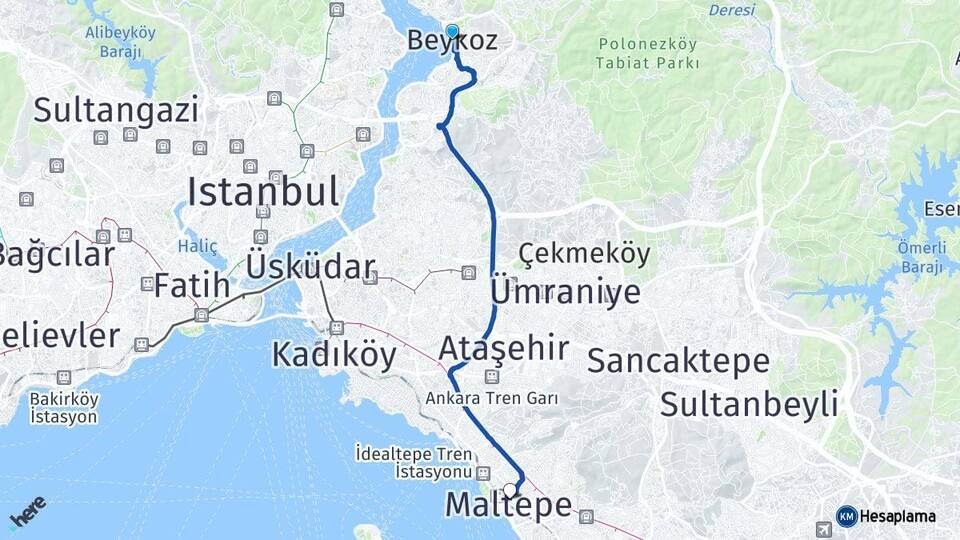İstanbul Beykoz Maltepe Arası Kaç Km - Yol Haritası