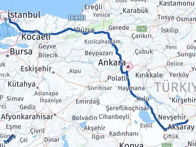 İstanbul Beykoz Nevşehir Arası Kaç Km - Yol Haritası