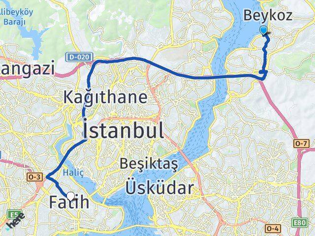 İstanbul Beykoz Paşabahçe Fatih Arası Kaç Km - Yol Haritası