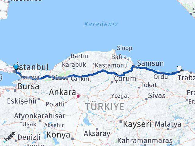 İstanbul Beykoz Paşabahçe Görele Giresun Arası Kaç Km - Yol Haritası