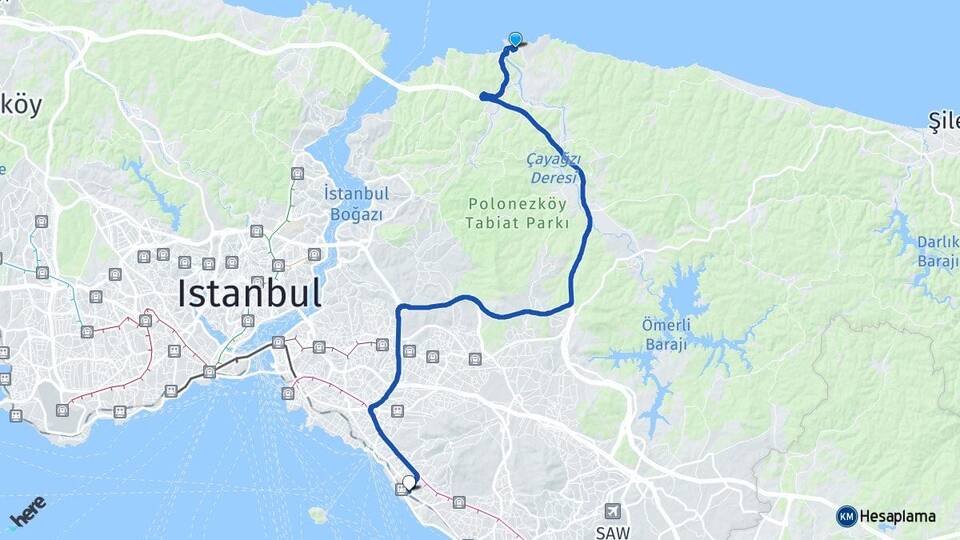 İstanbul Beykoz Riva Maltepe Arası Kaç Km - Yol Haritası