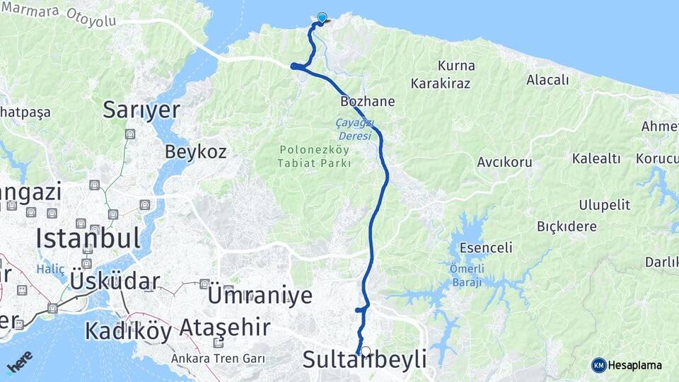 İstanbul Beykoz Riva Sultanbeyli Arası Kaç Km - Yol Haritası