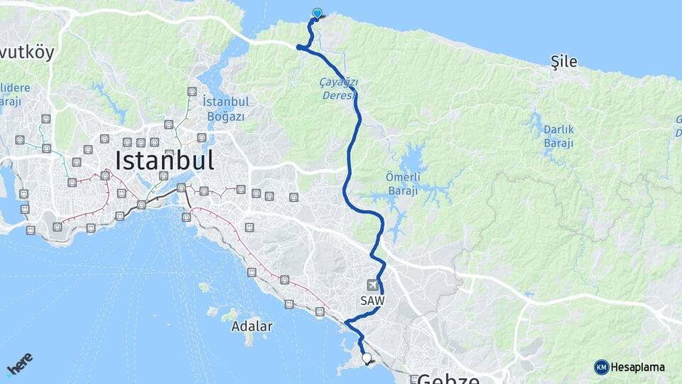 İstanbul Beykoz Riva Tuzla Arası Kaç Km - Yol Haritası