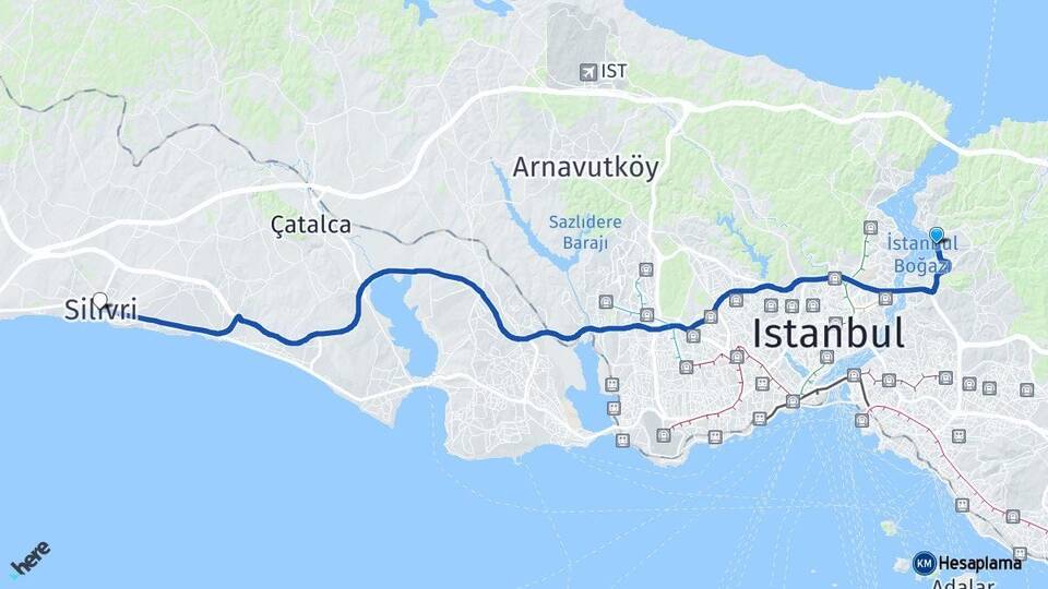 İstanbul Beykoz Silivri Arası Kaç Km - Yol Haritası