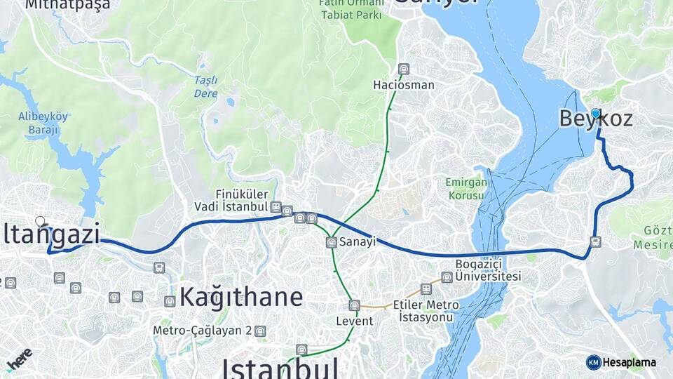 İstanbul Beykoz Sultangazi Arası Kaç Km - Yol Haritası