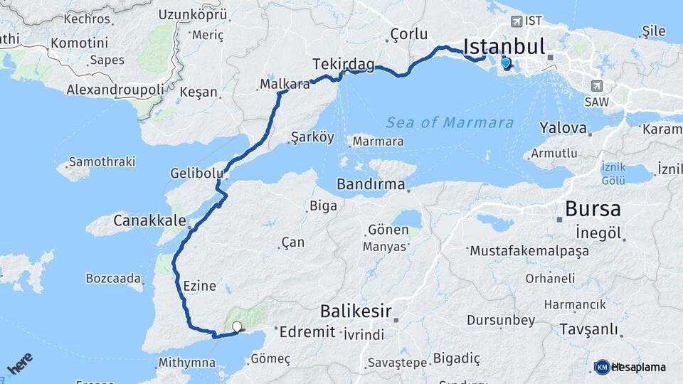 İstanbul Beylikdüzü Altınoluk Edremit Balıkesir Arası Kaç Km - Yol Haritası