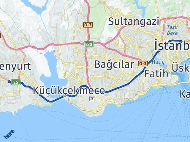 istanbul ile beylikduzu arasi kac km yol tarifi