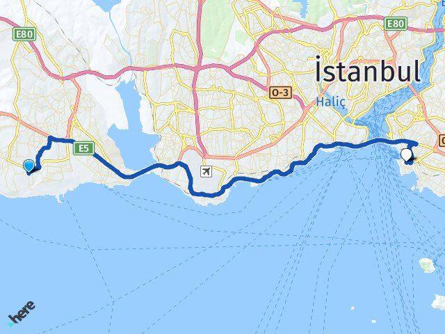İstanbul Beylikdüzü Kavaklı Kadıköy Arası Kaç Km - Yol Haritası