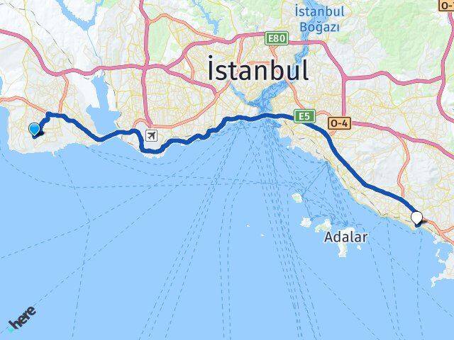 İstanbul Beylikdüzü Kavaklı Pendik Arası Kaç Km - Yol Haritası
