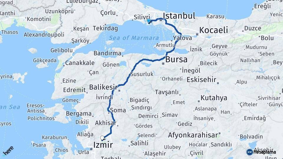 İstanbul Beylikdüzü Manisa Arası Kaç Km - Yol Haritası