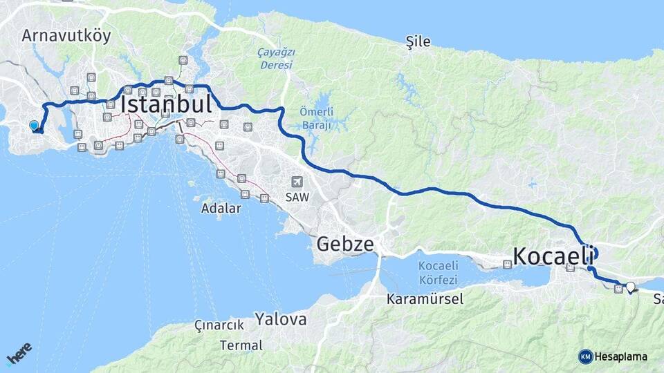 İstanbul Beylikdüzü Maşukiye Kartepe Kocaeli Arası Kaç Km - Yol Haritası