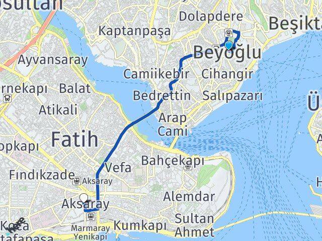 İstanbul Beyoğlu Aksaray Fatih Arası Kaç Km - Yol Haritası