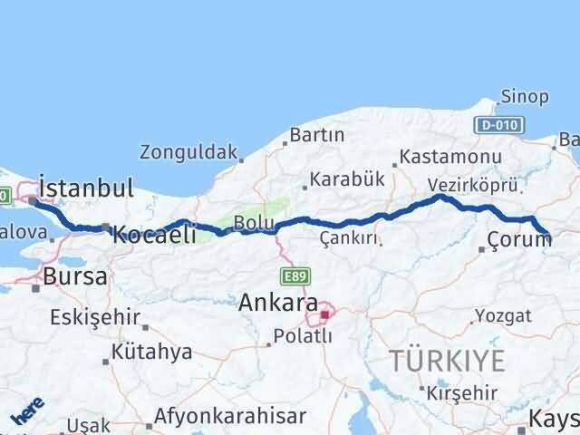 İstanbul Beyoğlu Amasya Arası Kaç Km - Yol Haritası