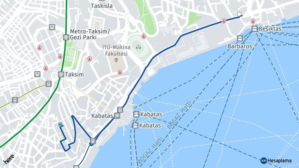 İstanbul Beyoğlu Cihangir Beşiktaş Arası Kaç Km - Yol Haritası