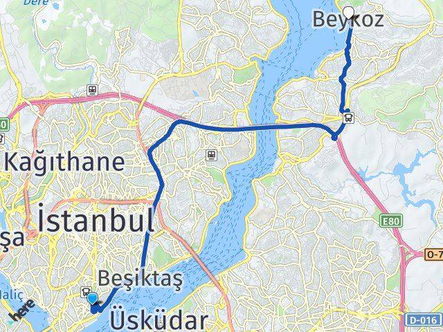 İstanbul Beyoğlu Cihangir Beykoz Arası Kaç Km - Yol Haritası