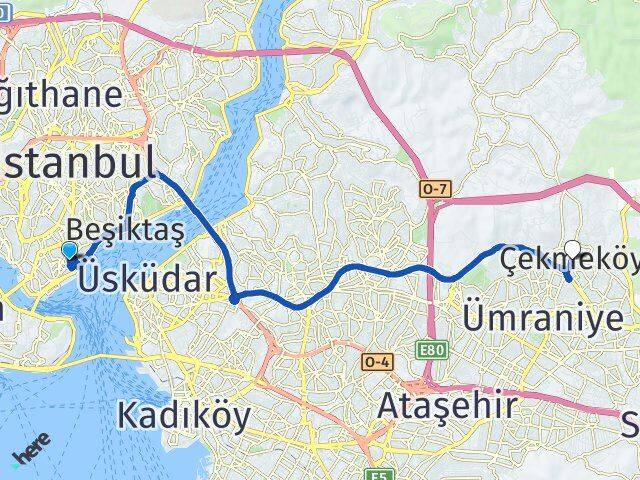 İstanbul Beyoğlu Cihangir Çekmeköy Arası Kaç Km - Yol Haritası