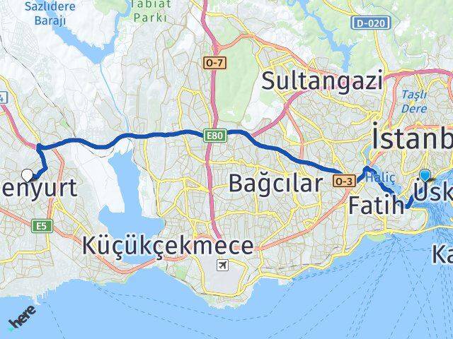 İstanbul Beyoğlu Cihangir Esenyurt Arası Kaç Km - Yol Haritası