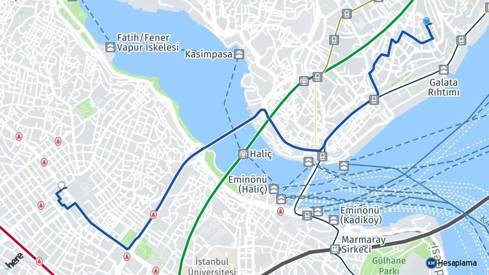 İstanbul Beyoğlu Cihangir Fatih Arası Kaç Km - Yol Haritası