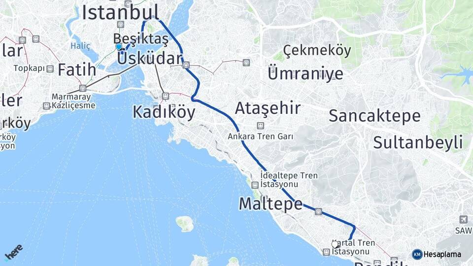 İstanbul Beyoğlu Cihangir Kartal Arası Kaç Km - Yol Haritası