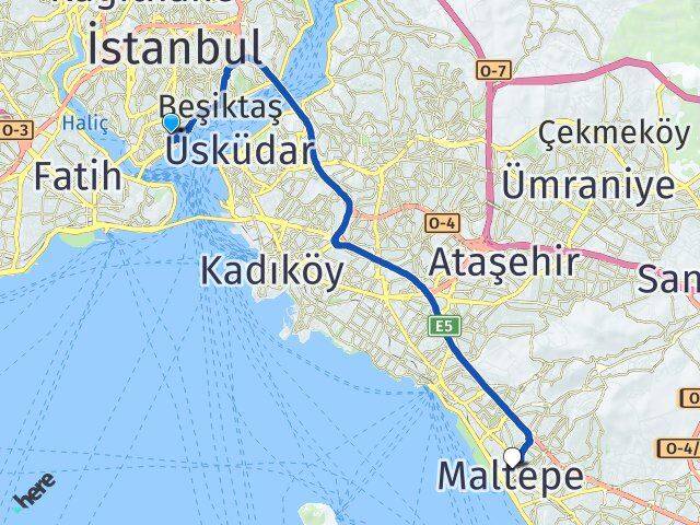 İstanbul Beyoğlu Cihangir Maltepe Arası Kaç Km - Yol Haritası