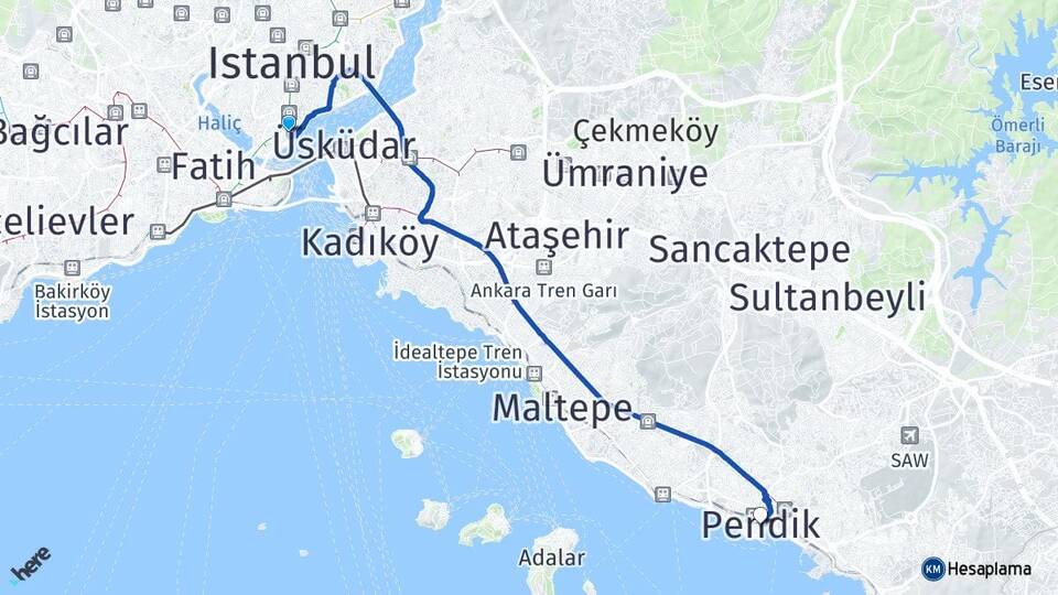 İstanbul Beyoğlu Cihangir Pendik Arası Kaç Km - Yol Haritası
