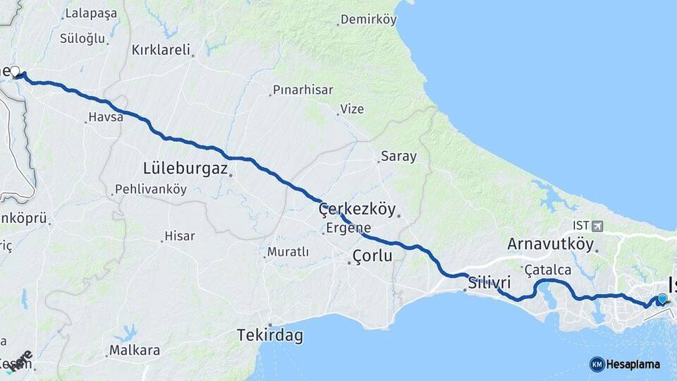 İstanbul Beyoğlu Edirne Arası Kaç Km - Yol Haritası