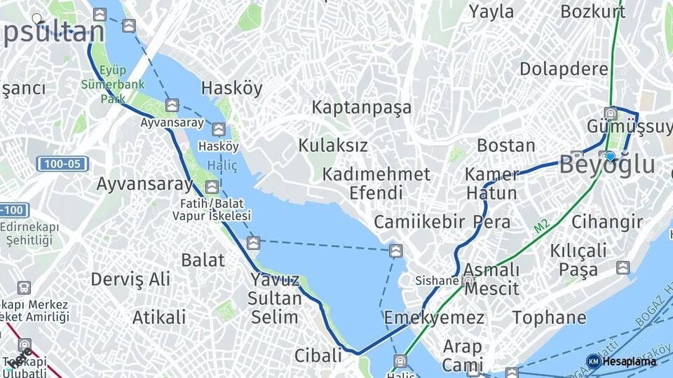 İstanbul Beyoğlu Eyüpsultan Arası Kaç Km - Yol Haritası