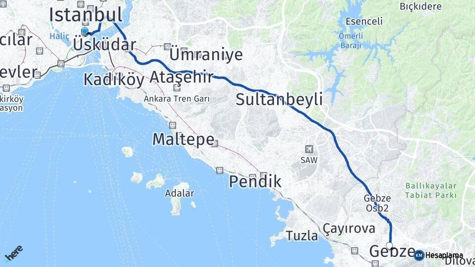 İstanbul Beyoğlu Gebze Kocaeli Arası Kaç Km - Yol Haritası