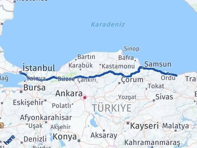 İstanbul Beyoğlu Giresun Arası Kaç Km - Yol Haritası