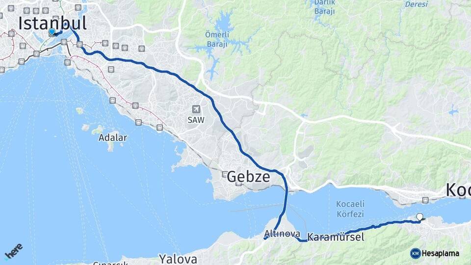 İstanbul Beyoğlu Gölcük Kocaeli Arası Kaç Km - Yol Haritası